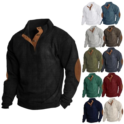 YGSIKY Cordjacke Sweatshirt Herren, Warme Fleece Stehkragen Sweatshirt,Herren Sweatshirt Winter Langarm Polar Shirt,Stehkragen Herren Lange äRmel Freizeit Pullover Sweatshirt (Schwarz A,XL) von YGSIKY