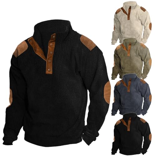 YGSIKY Cordjacke Sweatshirt Herren, Warme Fleece Stehkragen Sweatshirt,Herren Sweatshirt Winter Langarm Polar Shirt,Stehkragen Herren Lange äRmel Freizeit Pullover Sweatshirt (Schwarz C,5XL) von YGSIKY