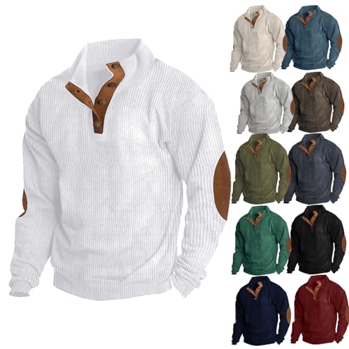 YGSIKY Cordjacke Sweatshirt Herren, Warme Fleece Stehkragen Sweatshirt,Herren Sweatshirt Winter Langarm Polar Shirt,Stehkragen Herren Lange äRmel Freizeit Pullover Sweatshirt (Weiß,M) von YGSIKY