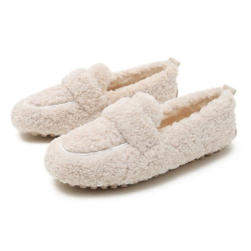 YGSIKY Flauschige Loafer für Damen, Flauschige Loafer für Damen, Warmes Kunstfell, Gemütliche Mokassins zum Reinschlüpfen für Damen, Freizeitschuhe zum Gehen (Beige,35 EU) von YGSIKY