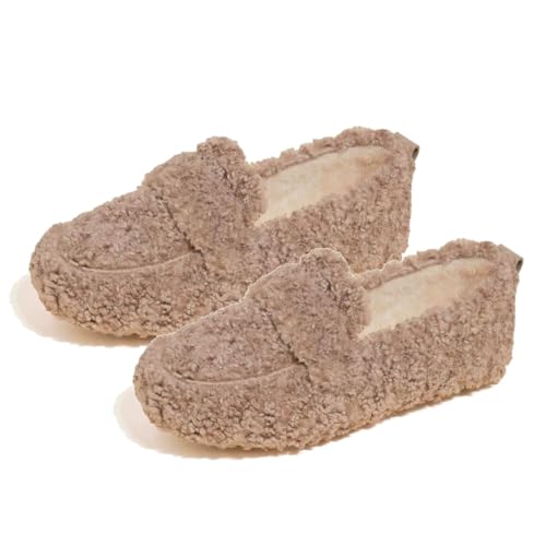 YGSIKY Flauschige Loafer für Damen, Flauschige Loafer für Damen, Warmes Kunstfell, Gemütliche Mokassins zum Reinschlüpfen für Damen, Freizeitschuhe zum Gehen (Khaki,40 EU) von YGSIKY