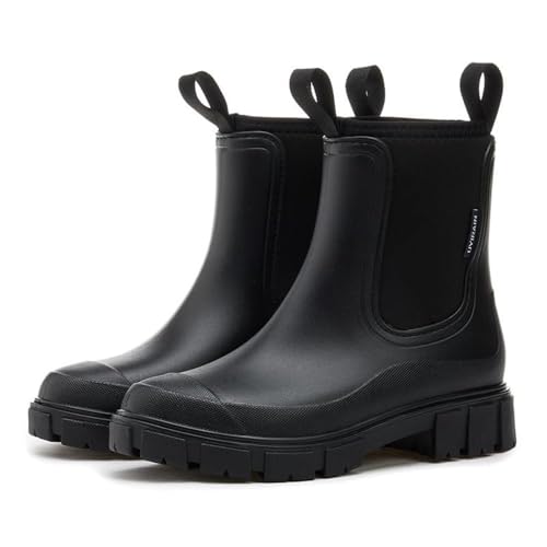 YGSIKY Gummistiefel Damen wasserdichte Stiefel,Gefütterte wasserdichte Gummistiefel,Mittelhohe Regenstiefel Für Damen,rutschfeste Knöchelstiefeletten Leichte Outdoor-Regenschuhe (Black,37 EU) von YGSIKY