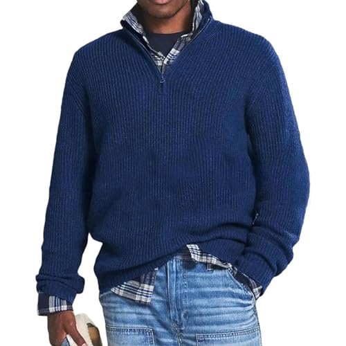 YGSIKY Herren-Kaschmir-Business-Casual-Reißverschlusspullover, Herren-Pullover mit Lockerem Reißverschluss und Stehkragen, Herren Rollkragenpullover gestrickt mit 1/4-Reißverschluss (Navy blau,XL) von YGSIKY