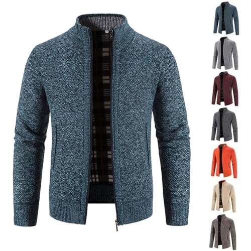 YGSIKY Herren Strickjacke mit Reißverschluss, Warme Casual Stehkragen Strickjacke Dicker Pullover Wintermantel Strickjacke mit Reißverschluss Streetstyle Winterjacke (Blau,XXL) von YGSIKY