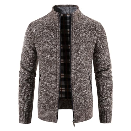 YGSIKY Herren Strickjacke mit Reißverschluss, Warme Casual Stehkragen Strickjacke Dicker Pullover Wintermantel Strickjacke mit Reißverschluss Streetstyle Winterjacke (Braun,3XL) von YGSIKY