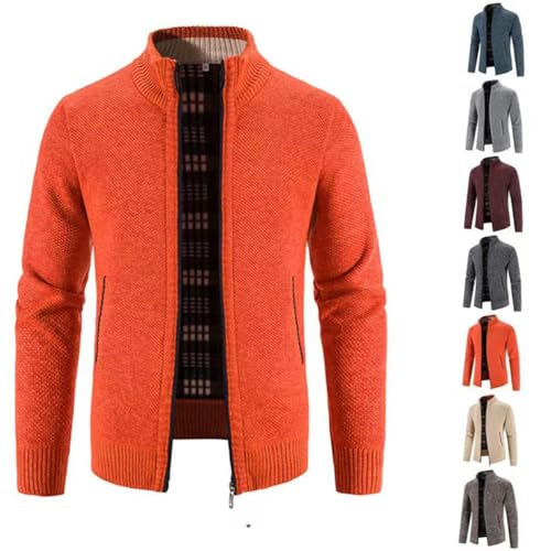 YGSIKY Herren Strickjacke mit Reißverschluss, Warme Casual Stehkragen Strickjacke Dicker Pullover Wintermantel Strickjacke mit Reißverschluss Streetstyle Winterjacke (Orange,M) von YGSIKY