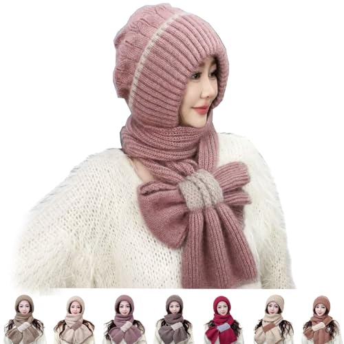 YGSIKY Integrierter Gehörschutz, winddichter Mützenschal, 2-in-1-Maskenschal, Strickmütze, Neuer Winter 2024, vielseitiger Strickschal mit Kapuze, Winddichte Mützenschalmützen (Pink,1PC) von YGSIKY