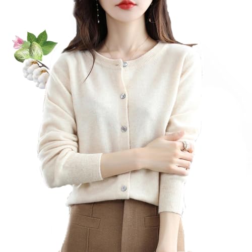 YGSIKY Kaschmir-Cardigans für Damen, langärmliger Cardigan mit Knopfleiste,langärmliger Cardigan mit Knopfleiste vorne, Warmer elastischer Strickpullover, Herbstoberteil für Damen (Beige,L) von YGSIKY