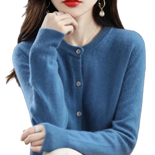 YGSIKY Kaschmir-Cardigans für Damen, langärmliger Cardigan mit Knopfleiste,langärmliger Cardigan mit Knopfleiste vorne, Warmer elastischer Strickpullover, Herbstoberteil für Damen (Blue,M) von YGSIKY