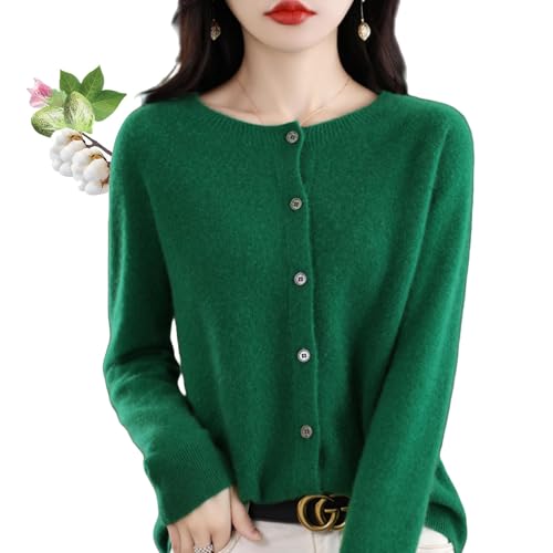 YGSIKY Kaschmir-Cardigans für Damen, langärmliger Cardigan mit Knopfleiste,langärmliger Cardigan mit Knopfleiste vorne, Warmer elastischer Strickpullover, Herbstoberteil für Damen (Green,L) von YGSIKY