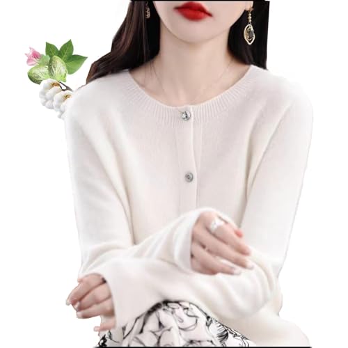 YGSIKY Kaschmir-Cardigans für Damen, langärmliger Cardigan mit Knopfleiste,langärmliger Cardigan mit Knopfleiste vorne, Warmer elastischer Strickpullover, Herbstoberteil für Damen (White,M) von YGSIKY