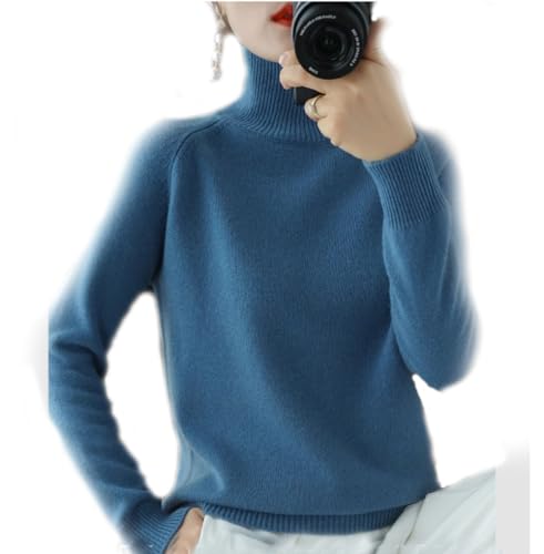 YGSIKY Kaschmir-Pullover für Damen, Rollkragenpullover Damen,Langarmpullover, Freizeitpullover, Stehkragen Strickpulli Langarm Rolli Sweater für Herbst Winter (Blau,XXL) von YGSIKY