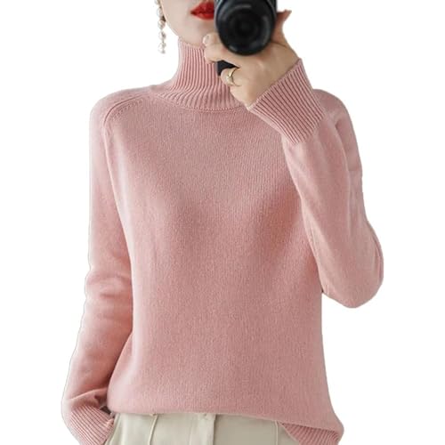 YGSIKY Kaschmir-Pullover für Damen, Rollkragenpullover Damen,Langarmpullover, Freizeitpullover, Stehkragen Strickpulli Langarm Rolli Sweater für Herbst Winter (Rosa,XL) von YGSIKY