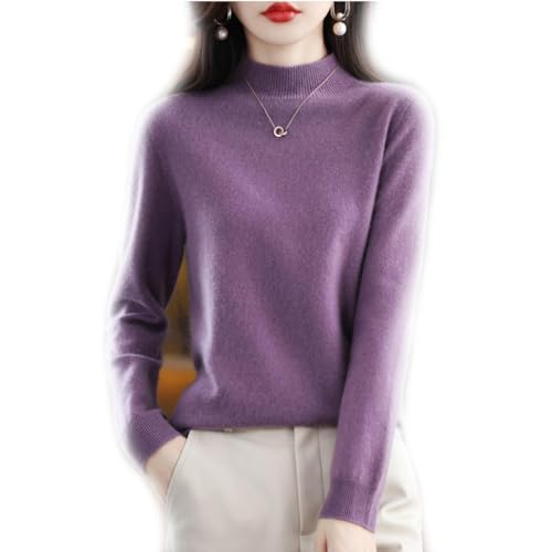 YGSIKY Kaschmirpullover für Damen,Casual Solid Pullover, Sweater Basic Lose Rollkragen Pullover Bluse Tops, Stehkragen Strickpulli Langarm Rolli Sweater für Herbst Winter (Lila,L) von YGSIKY