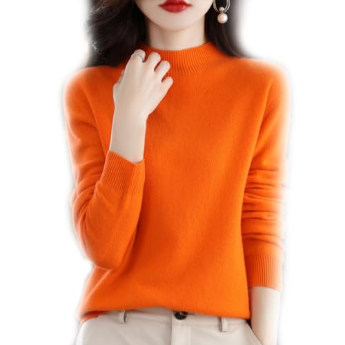 YGSIKY Kaschmirpullover für Damen,Casual Solid Pullover, Sweater Basic Lose Rollkragen Pullover Bluse Tops, Stehkragen Strickpulli Langarm Rolli Sweater für Herbst Winter (Orange,XL) von YGSIKY