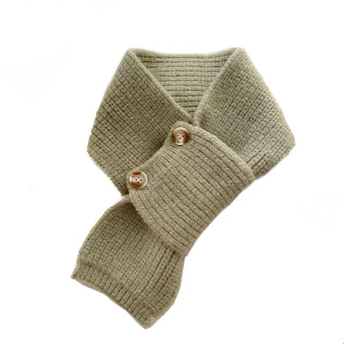 YGSIKY Kurzer Schal mit Kreuzstrick und Knöpfen, Kleiner Strickschal, Damen-Winterkragenschal, Warmer Häkelschal für den Winter, Strickschal mit Knopf für Teenager Mädchen (Green) von YGSIKY