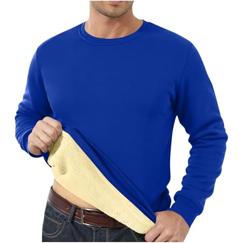 YGSIKY Langarm-Sweatshirts mit Rundhalsausschnitt für Herren, Sweatshirts mit Fleecefutter,Dicker Pullover mit Rundhalsausschnitt, langärmelige Thermo-Unterwäsche-Shirts für den Winter (Royal Blue,S) von YGSIKY