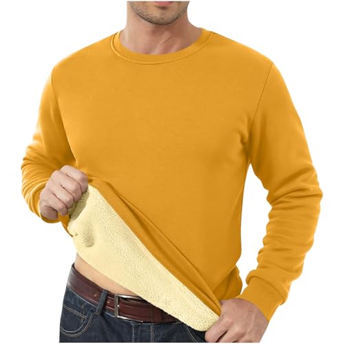 YGSIKY Langarm-Sweatshirts mit Rundhalsausschnitt für Herren, Sweatshirts mit Fleecefutter,Dicker Pullover mit Rundhalsausschnitt, langärmelige Thermo-Unterwäsche-Shirts für den Winter (Yellow,L) von YGSIKY