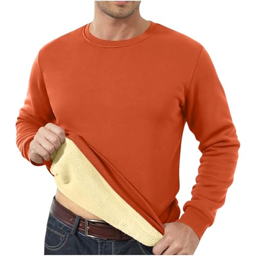 YGSIKY Langarm-Sweatshirts mit Rundhalsausschnitt für Herren, Sweatshirts mit Fleecefutter,Dicker Pullover mit Rundhalsausschnitt, langärmelige Thermo-Unterwäsche-Shirts für den Winter (Orange,XL) von YGSIKY