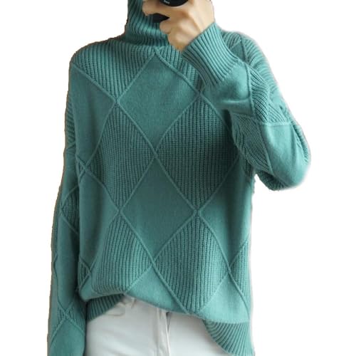 YGSIKY Lockerer Rundhalspullover,Strickpullover mit Rautenstruktur,Lässiger, vielseitiger Strickpullover in Volltonfarbe,Strick-Sweatshirt für Herbst und Winter (Green,L) von YGSIKY