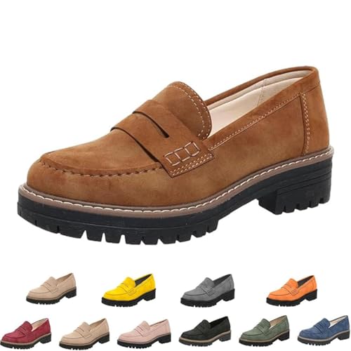 YGSIKY Orthopädische Plateau-Loafer, Bequeme orthopädische Schuhe, Plateau-Loafer für Damen, Wanderschuhe mit runder Zehenpartie, leichte, Bequeme Freizeitschuhe mit breiter Zehenpartie (35 EU,Brown) von YGSIKY