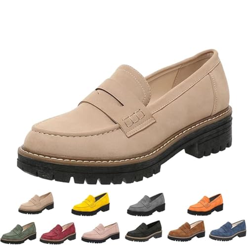 YGSIKY Orthopädische Plateau-Loafer, Bequeme orthopädische Schuhe, Plateau-Loafer für Damen, Wanderschuhe mit runder Zehenpartie, leichte, Bequeme Freizeitschuhe mit breiter Zehenpartie (40 EU,Beige) von YGSIKY