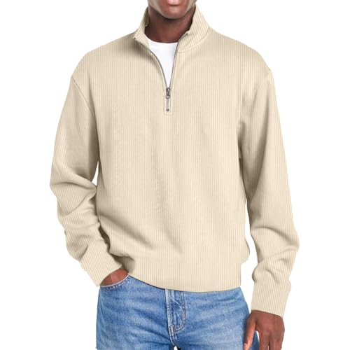 YGSIKY Pullover mit Viertelreißverschluss für Herren,Leichter Rollkragenpullover aus Baumwolle mit Langen Ärmeln,lässige Strickjacken mit schmaler Passform und Stehkragen,Strickpullover (Apricot,S) YGSIKY Pullover mit Viertelreißverschluss für Herren,Leichter Rollkragenpullover aus Baumwolle mit Langen Ärmeln,lässige Strickjacken mit schmaler Passform und Stehkragen,Strickpullover (Apricot,S) von YGSIKY