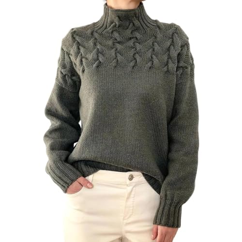 YGSIKY Rollkragenpullover mit Zopfmuster für Damen im Herbst,Pullover mit Zopfmuster und Rollkragen,Rollkragenpullover mit Zopfmuster und Langen Ärmeln,langärmliger Pullover (Grey,S) von YGSIKY