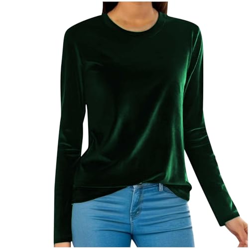 YGSIKY Samtoberteile für Damen, Trendiger Rundhalsausschnitt, langärmliges Velourshemd, langärmliges Samthemd für Damen,Trendige weiche Samtoberteile, Elegante Freizeitblusen für Damen (Green,4XL) von YGSIKY