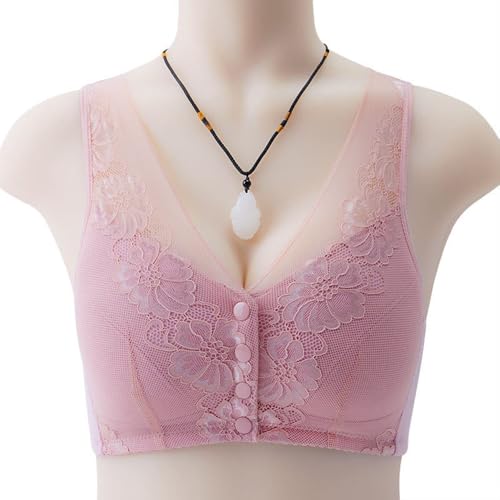 YGSIKY Ungefütterter Push-Up-BH aus Fester Spitze für Damen, bügelloser Spitzen-BH ohne Bügel für Damen, bügellose BHS mit voller Abdeckung, BHS mit Frontverschluss für ältere Damen (Pink,42/95) von YGSIKY