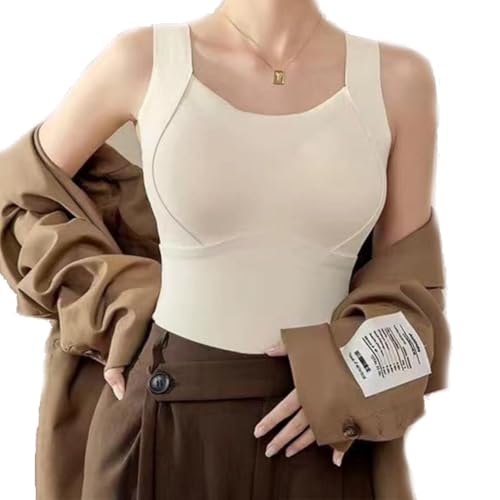 YGSIKY Warme Tanktops für den Winter für Damen, Dickes, warmes Tanktop für den Winter mit integriertem BH, Dickes, warmes Tanktop für den Winter, mit Fleece gefütterte Weste für Damen (M,Beige) von YGSIKY