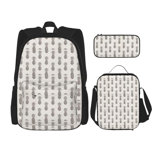 YHBLYKXP Rucksack mit schönem Ananas-Druck, 3-teiliges Set (mit Lunchbox und Stifttasche), 3-teilige Kombi-Umhängetasche, Schwarz, Einheitsgröße von YHBLYKXP