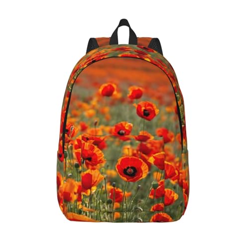 YHBLYKXP Seesack mit Mohnblumen-Druck, leicht, lässiger Rucksack, 45 x 16 x 31 cm, Schwarz, Medium von YHBLYKXP