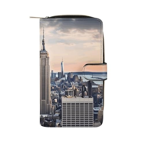 YHEGBFD Geldbörse aus Leder, Empire State Building, stilvolle Geldbörse, Reißverschluss, Geldbörse für Männer und Frauen, Echtleder, Taschengeldbörse, 19,7 x 11 x 3,5 cm, Empire State Building, 19,7 x von YHEGBFD