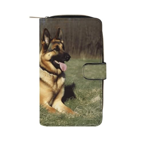 YHEGBFD Geldbörse aus Leder, Motiv: Deutscher Schäferhund, stilvolle Geldbörse mit Reißverschluss, für Männer und Frauen, Echtleder, Taschengeldbörse, 19,7 x 11 x 3,5 cm, Deutscher Schäferhund, 19,7 x von YHEGBFD