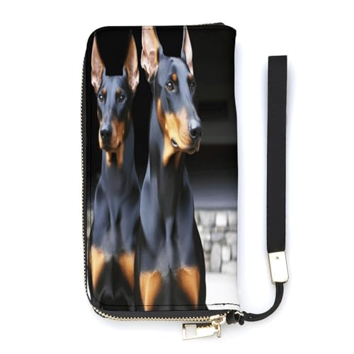 YHEGBFD Ledergeldbörse, Dobermann-Druck, Damen-Geldbörse, Reise-Geldbörse, Handgelenkschlaufe, lange Geldbörse, Leder, Reißverschluss, 20 x 10,5 cm, modern, Stil:, 20x10.5cm, Modern von YHEGBFD