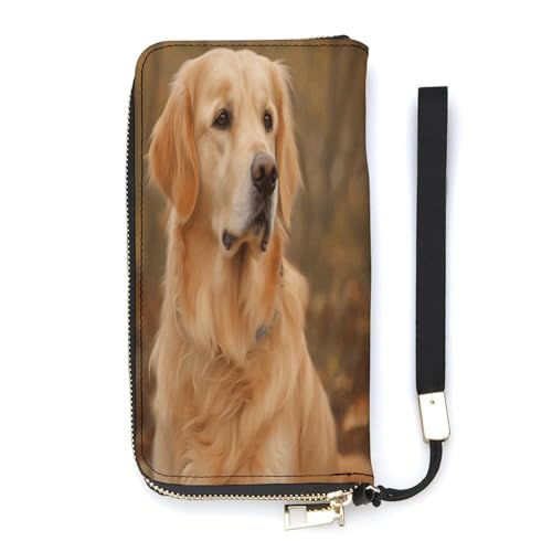 YHEGBFD Ledergeldbörse, Golden Retriever-Druck, Damen-Geldbörse, Reise-Geldbörse, Handgelenkschlaufe, lange Geldbörse, Leder, Reißverschluss, 20 x 10,5 cm, modern, Stil:, 20x10.5cm, Modern von YHEGBFD