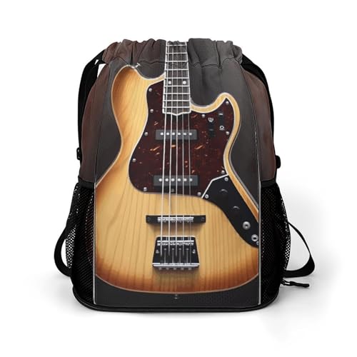 YHEGBFD Tasche mit Kordelzug, Rucksack mit Kordelzug, Reise-Rucksack, Turnbeutel mit Seitentasche, Gitarren-Musikinstrument, 45,5 x 41,5 x 36 cm, Rucksack, Gitarren-Musikinstrument, 45.5x41.5x36cm, von YHEGBFD