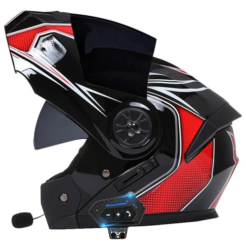 Bluetooth Motorrad Integrierter Bluetooth-Helm Mit Doppelvisier,Adults Klapphelm Mit Bluetooth,Motorradhelm Sturzhelm Für Erwachsene Herren Und Damen Automatische Reaktion D1,XL=61-62CM von YHIY