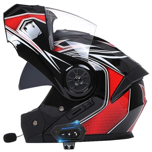 Bluetooth Motorrad Integrierter Bluetooth-Helm Mit Doppelvisier,Adults Klapphelm Mit Bluetooth,Motorradhelm Sturzhelm Für Erwachsene Herren Und Damen Automatische Reaktion D2,M=57-58CM von YHIY