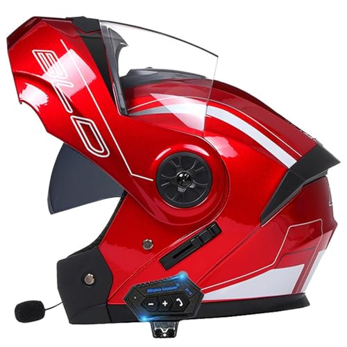 Bluetooth Motorrad Integrierter Bluetooth-Helm Mit Doppelvisier,Adults Klapphelm Mit Bluetooth,Motorradhelm Sturzhelm Für Erwachsene Herren Und Damen Automatische Reaktion F2,L=59-60CM von YHIY