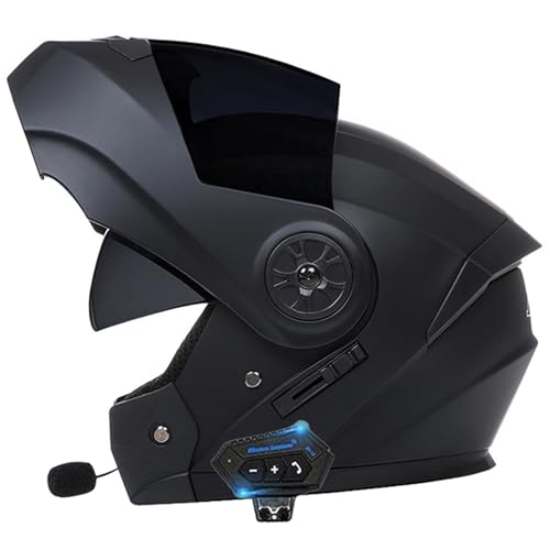 Bluetooth Motorrad Integrierter Bluetooth-Helm Mit Doppelvisier,Adults Klapphelm Mit Bluetooth,Motorradhelm Sturzhelm Für Erwachsene Herren Und Damen Automatische Reaktion I1,L=59-60CM von YHIY