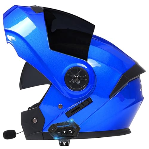 Bluetooth Motorrad Integrierter Bluetooth-Helm Mit Doppelvisier,Adults Klapphelm Mit Bluetooth,Motorradhelm Sturzhelm Für Erwachsene Herren Und Damen Automatische Reaktion J1,M=57-58CM von YHIY