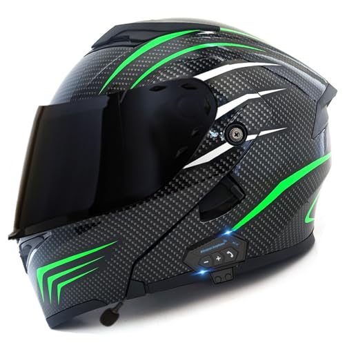 Bluetooth Motorradhelm ECE-geprüfter Klapphelm Modulare Helm Erwachsene Damen und Herren mit Doppelvisier,Lautsprechermikrofon Multifunktional Bluetooth A2,XL=61-62CM von YHIY