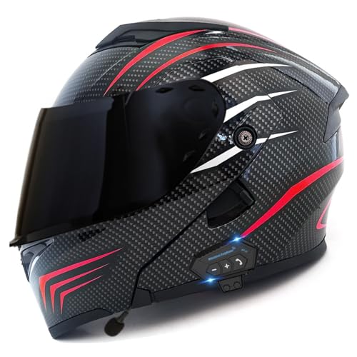 Bluetooth Motorradhelm ECE-geprüfter Klapphelm Modulare Helm Erwachsene Damen und Herren mit Doppelvisier,Lautsprechermikrofon Multifunktional Bluetooth B2,XL=61-62CM von YHIY