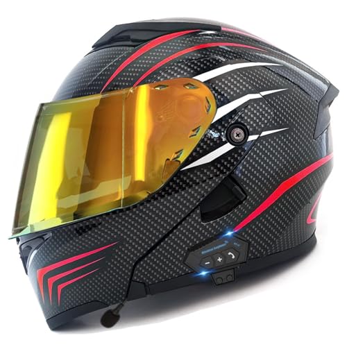 Bluetooth Motorradhelm ECE-geprüfter Klapphelm Modulare Helm Erwachsene Damen und Herren mit Doppelvisier,Lautsprechermikrofon Multifunktional Bluetooth B6,XL=61-62CM von YHIY