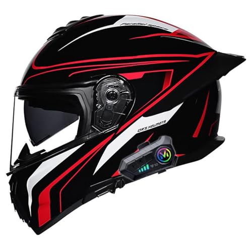 Bluetooth Motorradhelm ECE-geprüfter Klapphelm Modulare Helm für Erwachsene Damen und Herren Vollvisierhelm mit Doppelvisier,Lautsprecher Mikrofon Bluetooth E,XL=61-62CM von YHIY