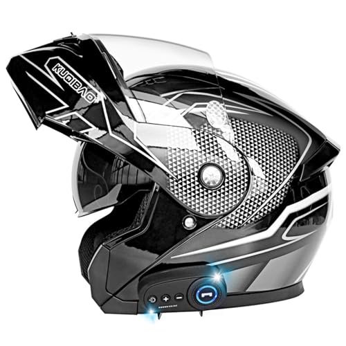 Bluetooth Motorradhelm Integralhelm Klapphelm,Doppelvisier Eingebauter Lautsprecher Headset-Mikrofon,für Automatische Anrufannahme ECE-Zulassung Hochklappbar Helm D,XXL=63-64CM von YHIY