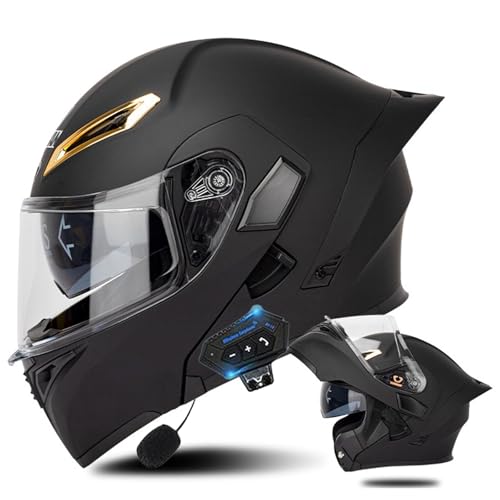 Bluetooth Motorradhelm Klapphelm ECE Geprüfter Modulare Helm Für Erwachsene Damen und Herren mit Doppelvisier,Lautsprecher Mikrofon Bluetooth Integralhelm C,S=55-56CM von YHIY