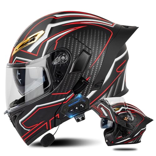 Bluetooth Motorradhelm Klapphelm ECE Geprüfter Modulare Helm Für Erwachsene Damen und Herren mit Doppelvisier,Lautsprecher Mikrofon Bluetooth Integralhelm J,S=55-56CM von YHIY